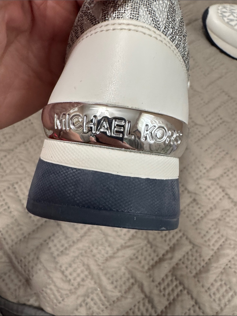Michael Kors White and Navy MK Logo Lace-Up Sneakers - Picture 9 of 9